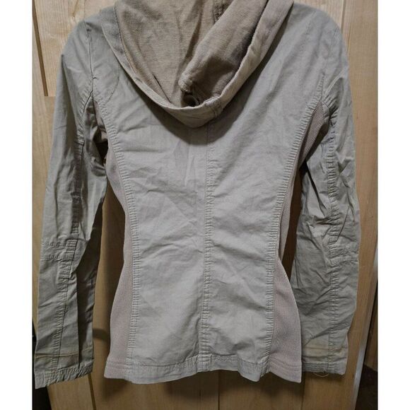 Womens Beige Utility Jacket Hood Snap Buttons Stud Detail Lightweight Casual S - Picture 14 of 16